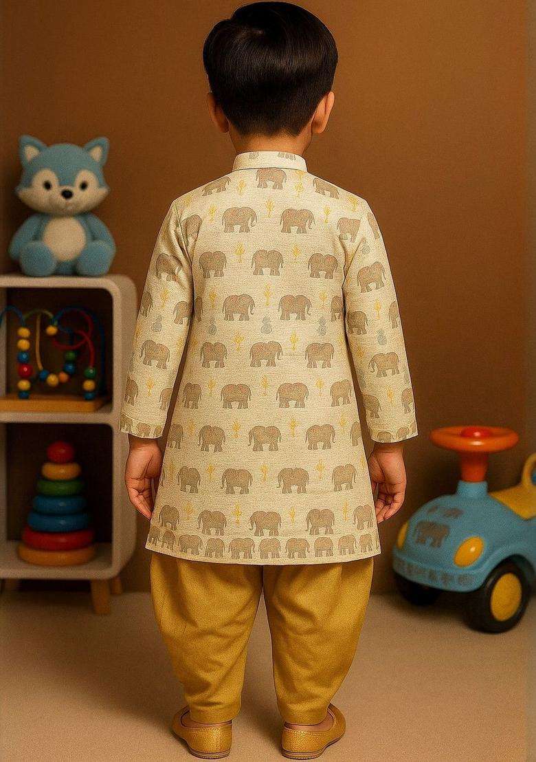 Brown Printed Cotton Kurta Set For Boys - Indya