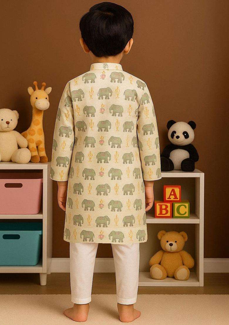 Brown Printed Cotton Kurta Set For Boys - Indya