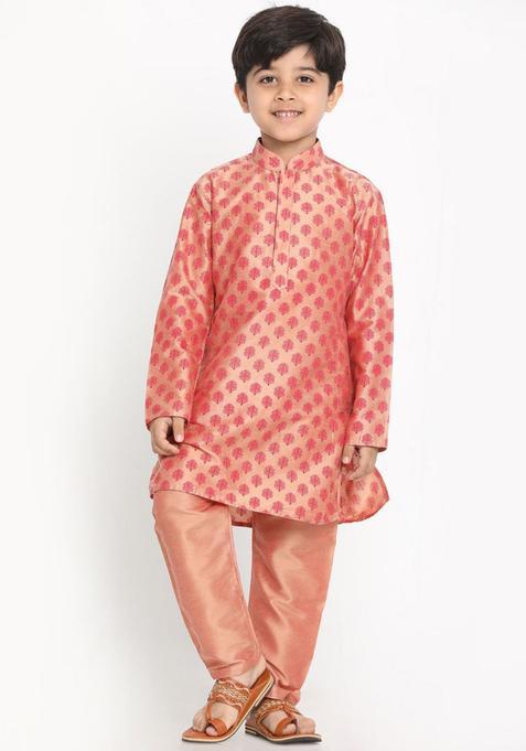 Pink Printed Cotton Kurta Set For Boys — view on Indya