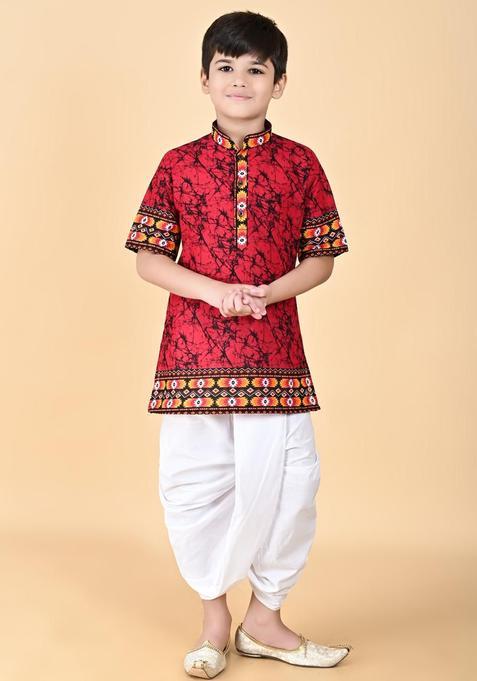 Pink Printed Cotton Kurta Set For Boys — view on Indya