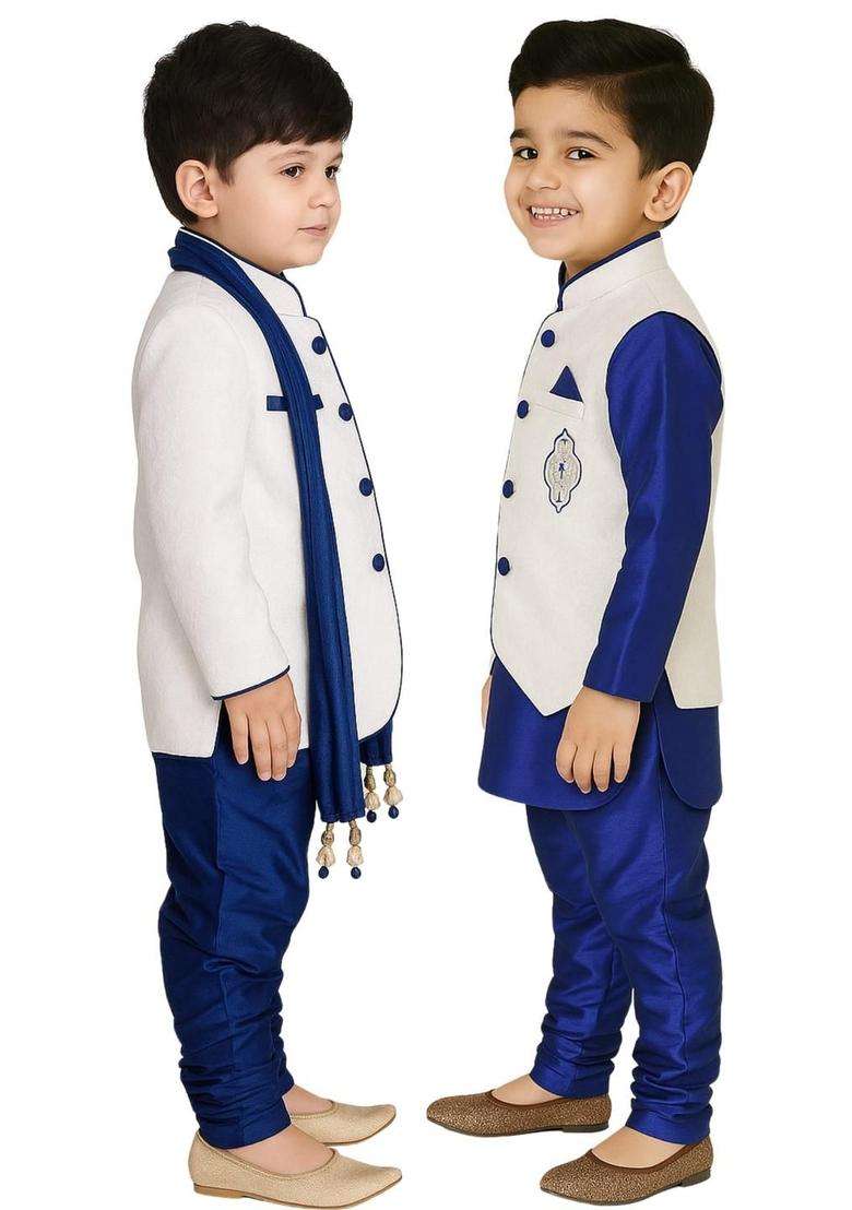 Multi Solid Cotton Kurta Set For Boys - Indya