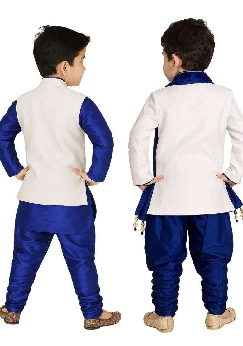 Multi Solid Cotton Kurta Set For Boys - Indya
