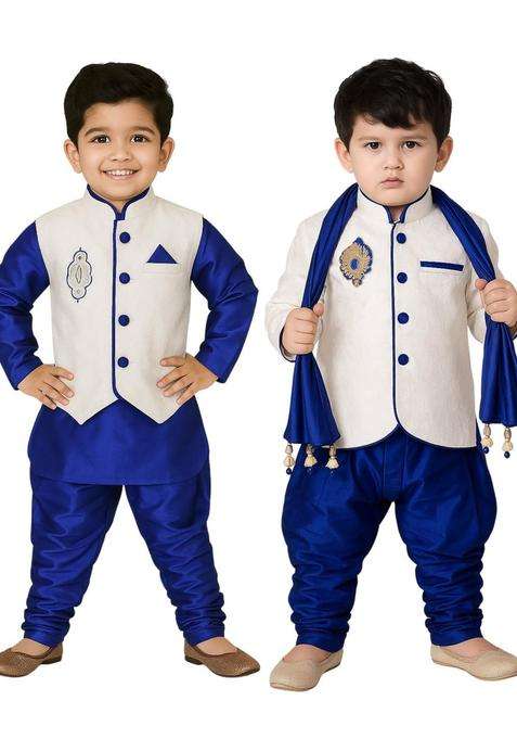 Multi Solid Cotton Kurta Set For Boys