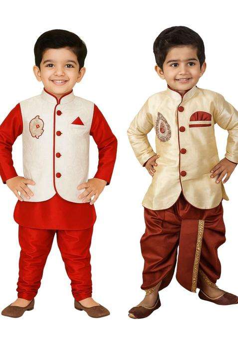Multi Solid Cotton Kurta Set For Boys