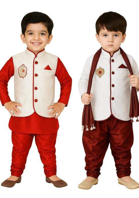Multi Solid Cotton Kurta Set For Boys