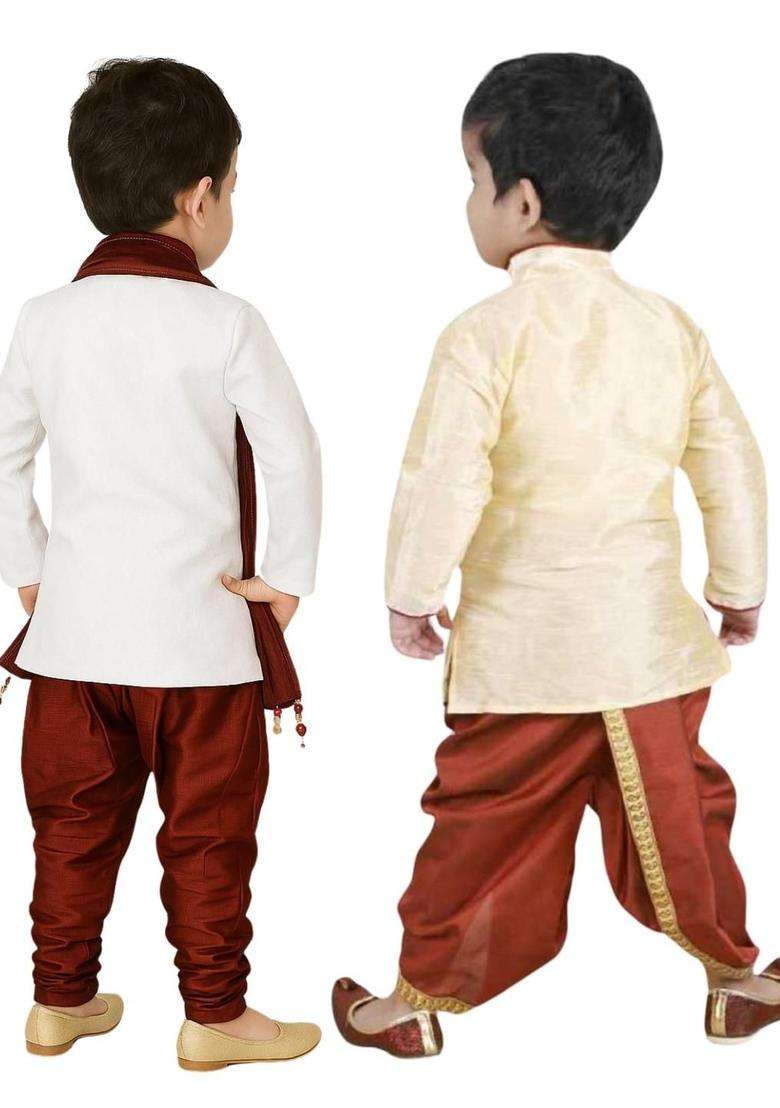 Multi Solid Cotton Kurta Set For Boys - Indya