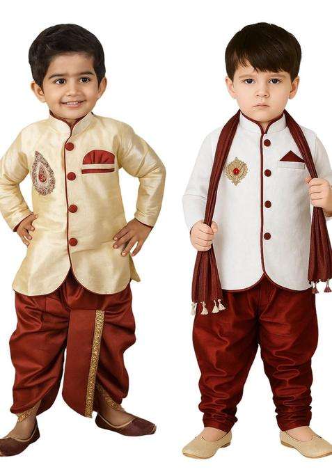 Multi Solid Cotton Kurta Set For Boys