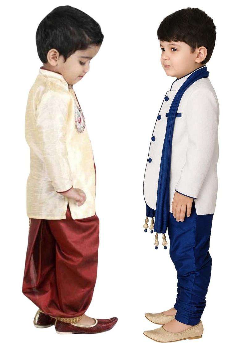 Multi Solid Cotton Kurta Set For Boys - Indya