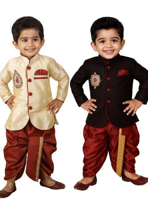 Multi Solid Cotton Kurta Set For Boys