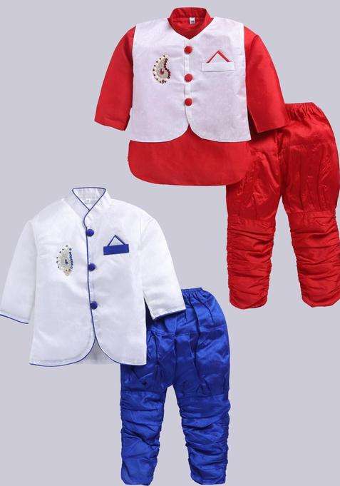 Multi Solid Silk Kurta Set For Boys