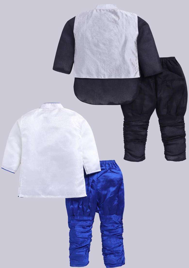 Multi Solid Silk Kurta Set For Boys - Indya