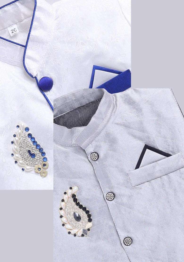 Multi Solid Silk Kurta Set For Boys - Indya