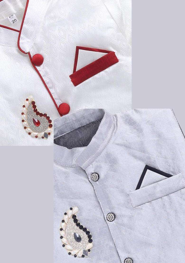 Multi Solid Silk Kurta Set For Boys - Indya