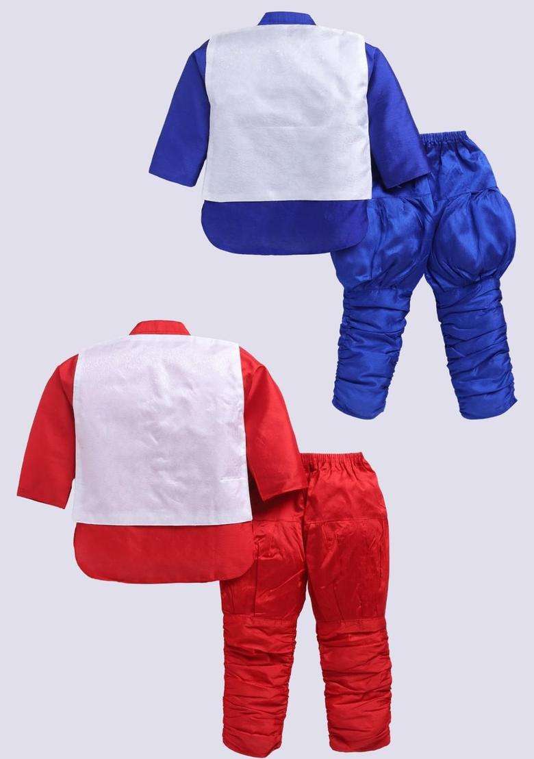 Multi Solid Silk Kurta Set For Boys - Indya