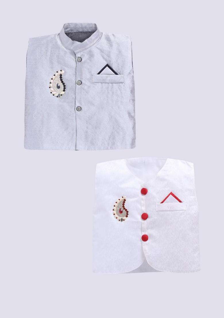 Multi Solid Silk Kurta Set For Boys - Indya