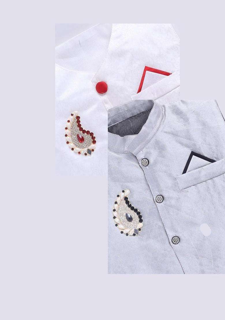 Multi Solid Silk Kurta Set For Boys - Indya