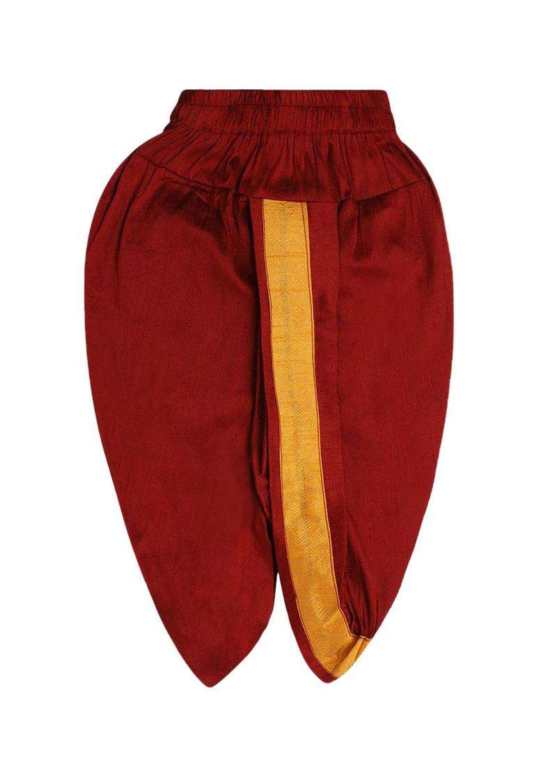 Orange Self Design Silk Kurta Set For Boys - Indya