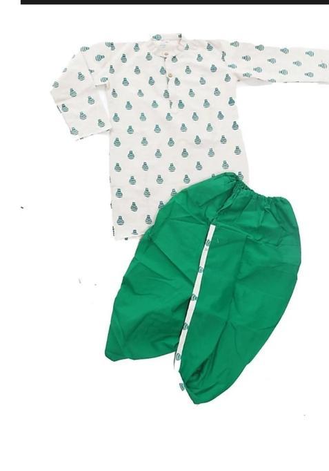 Green Printed Cotton Kurta Set For Boys — view on Indya