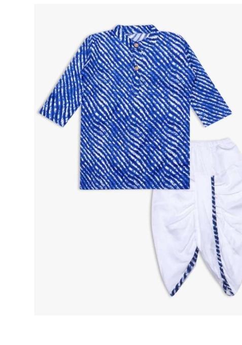 Blue Printed Cotton Kurta Set For Boys — view on Indya