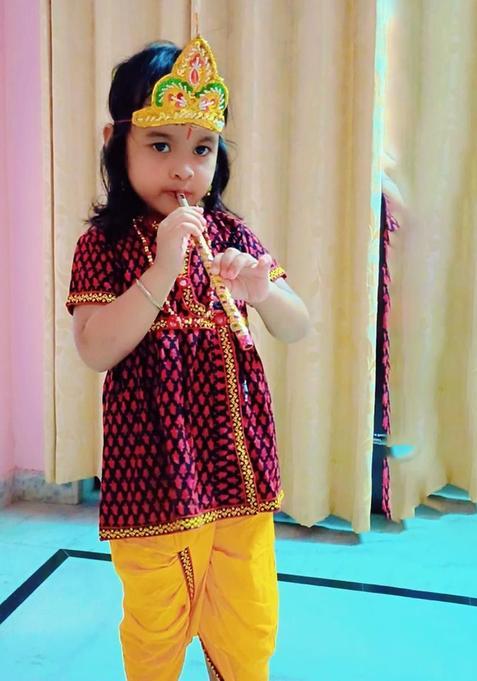 Yellow Printed Cotton Kurta Set For Boys — view on Indya