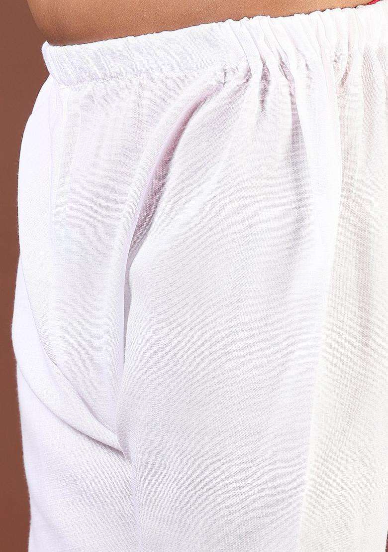 White Solid Cotton Kurta Set For Boys - Indya