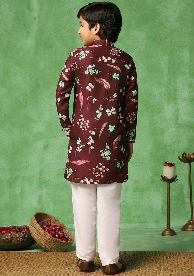 Brown Printed Cotton Kurta Set For Boys - Indya
