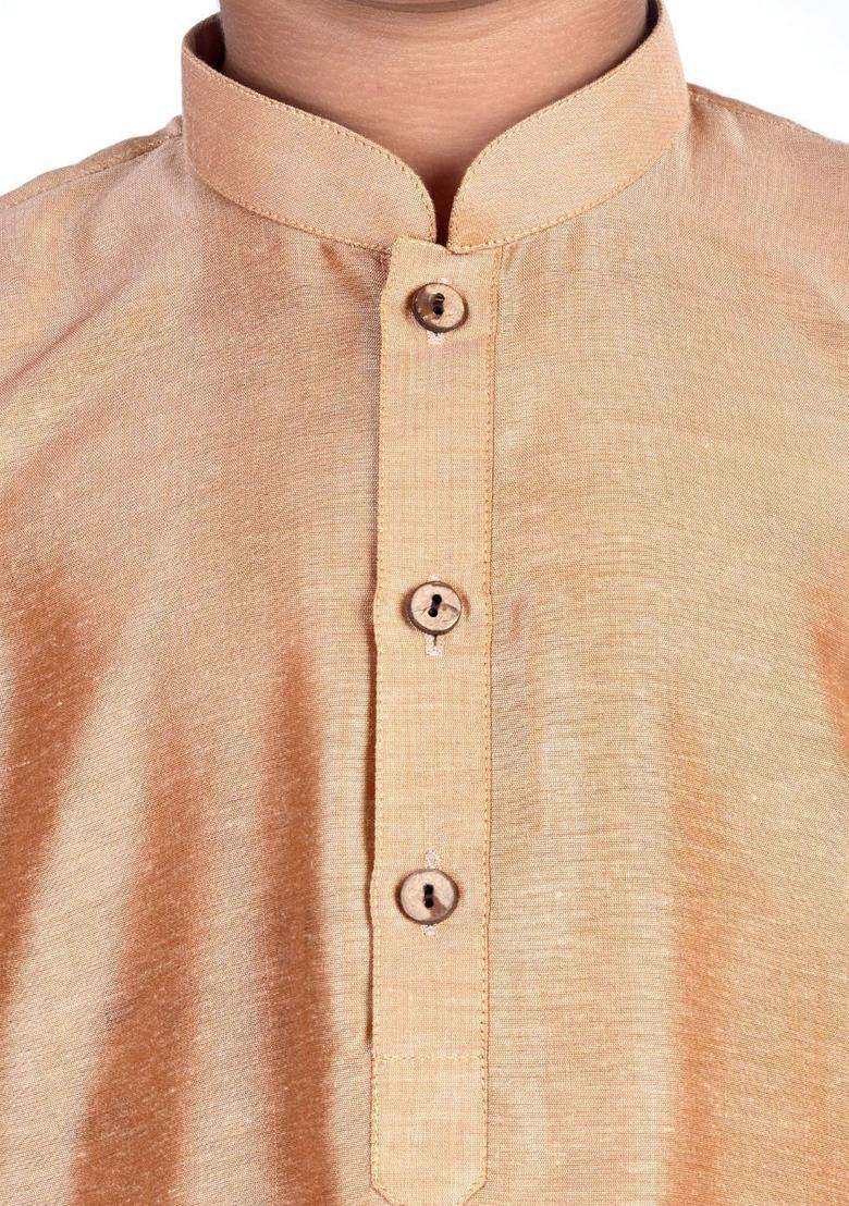Rose Gold Solid Cotton Kurta Set For Boys - Indya