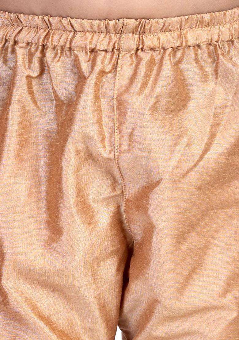 Rose Gold Solid Cotton Kurta Set For Boys - Indya