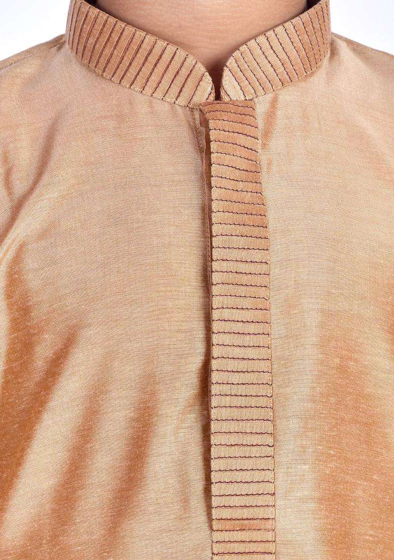 Rose Gold Solid Cotton Kurta Set For Boys - Indya