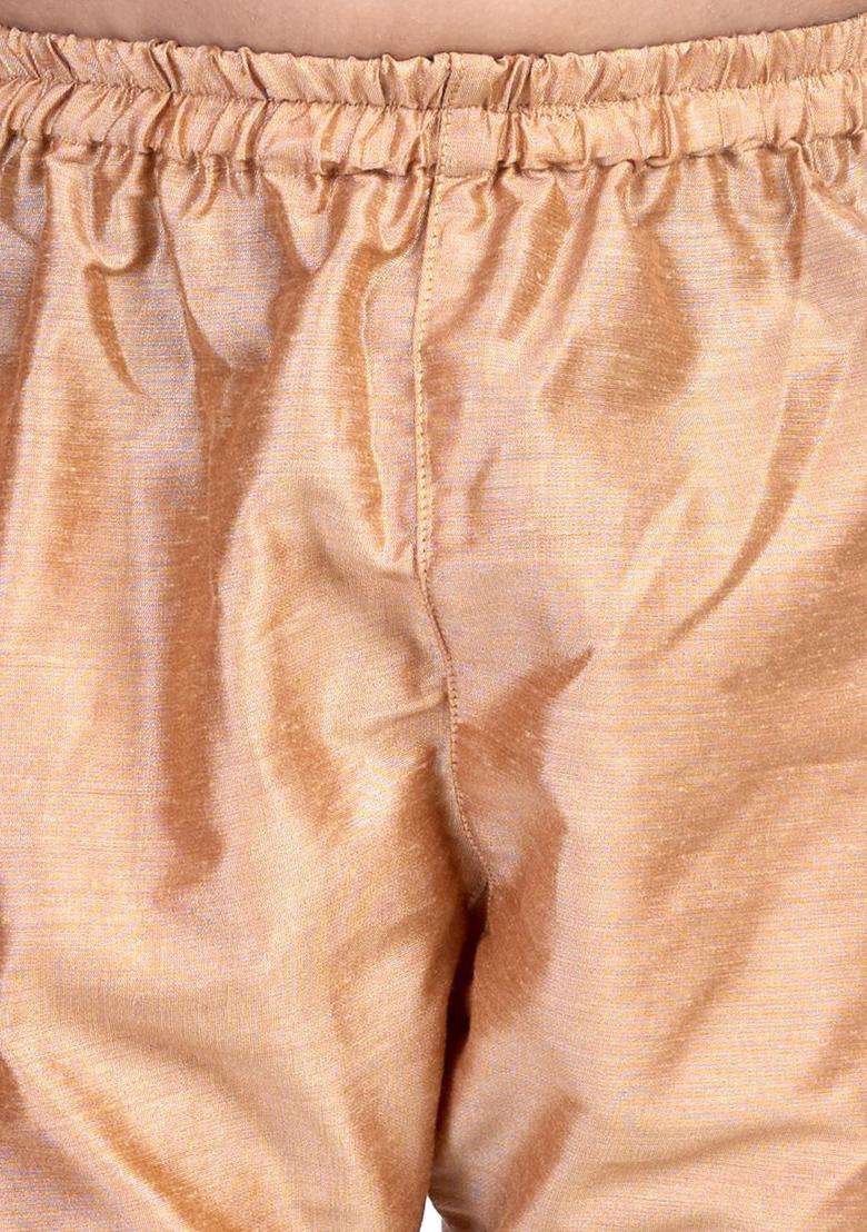 Rose Gold Solid Cotton Kurta Set For Boys - Indya