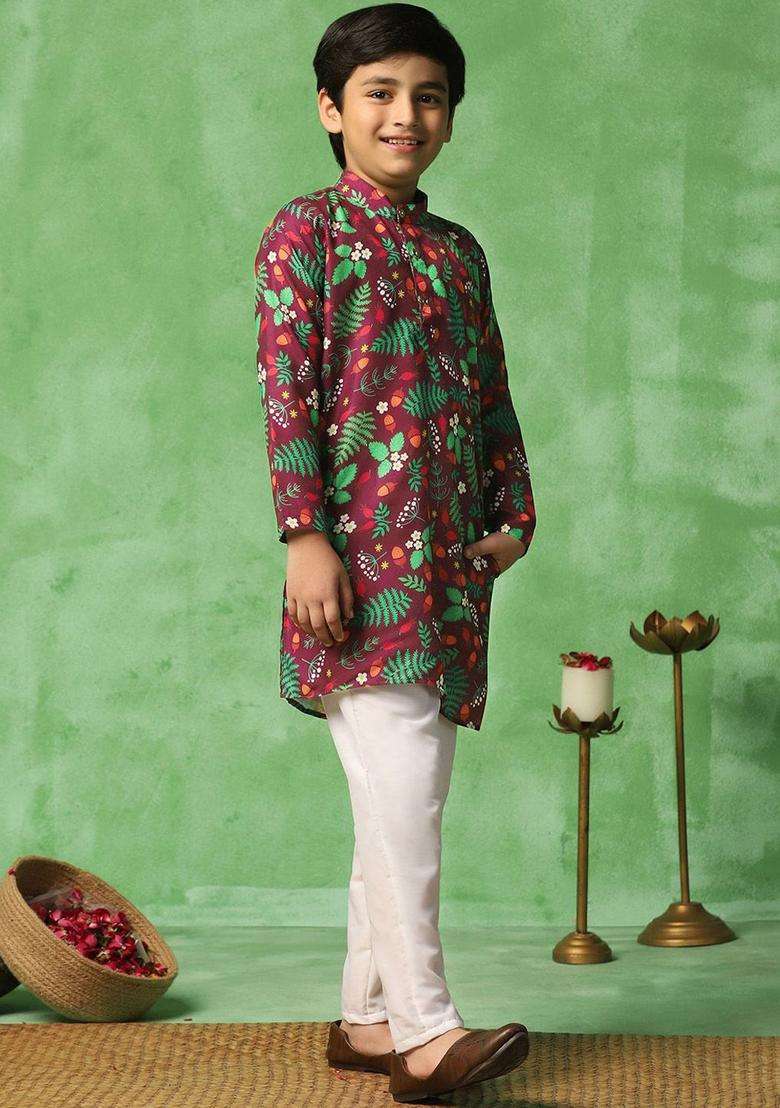 Brown Printed Cotton Kurta Set For Boys - Indya