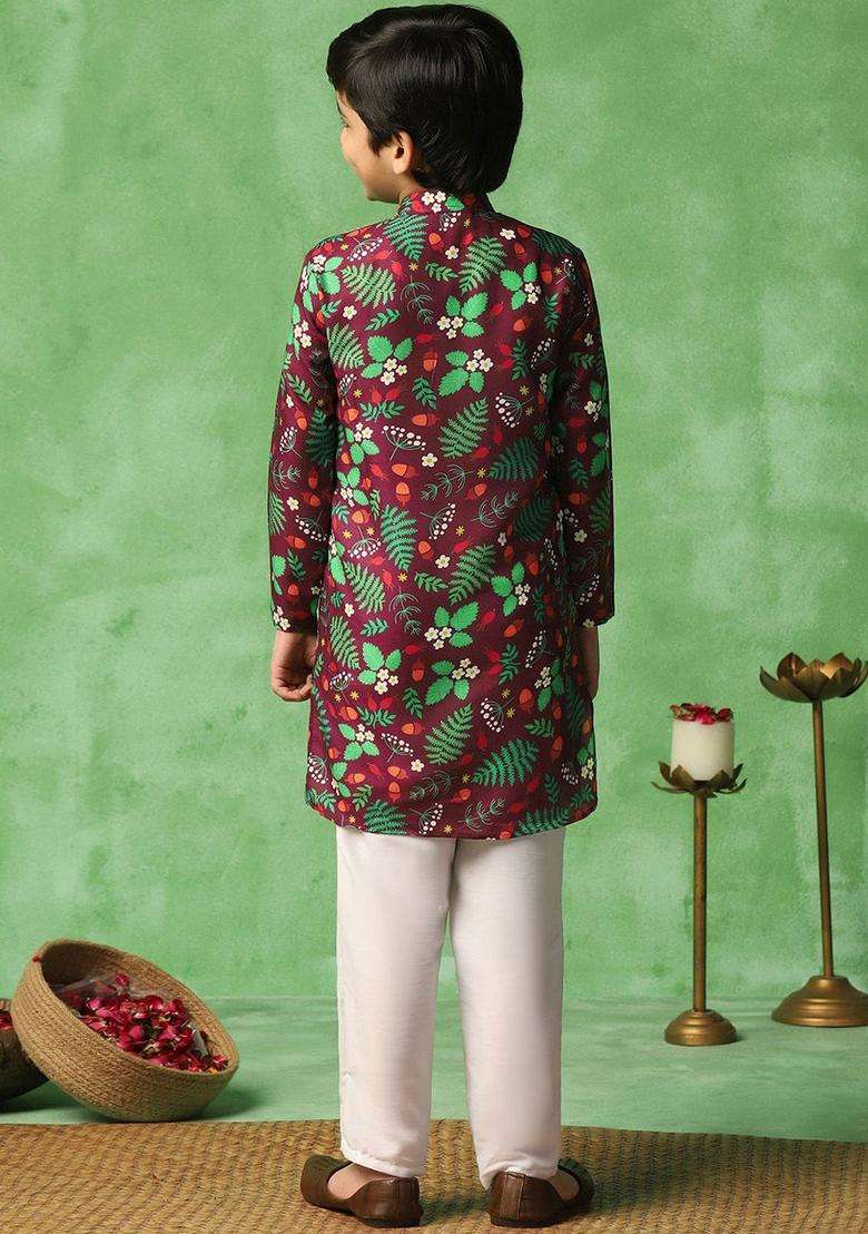 Brown Printed Cotton Kurta Set For Boys - Indya
