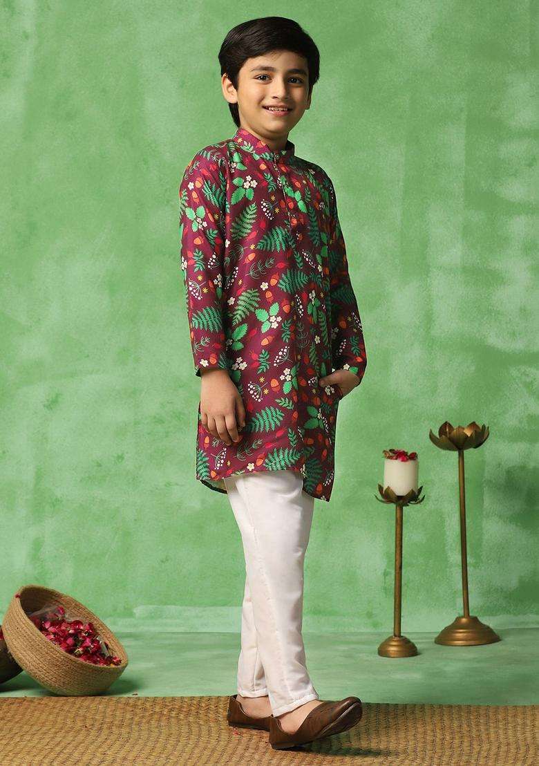 Brown Printed Cotton Kurta Set For Boys - Indya