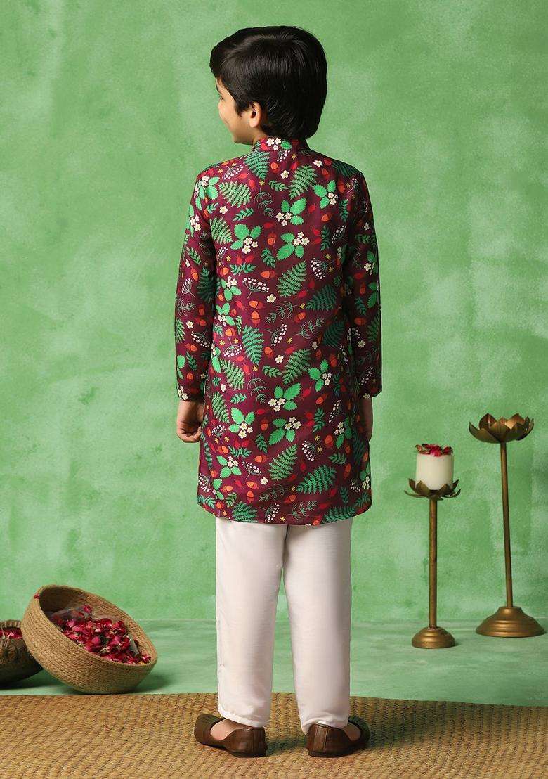 Brown Printed Cotton Kurta Set For Boys - Indya