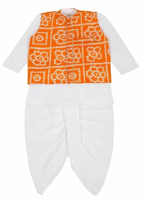 White Printed Cotton Kurta Set For Boys — view on Indya