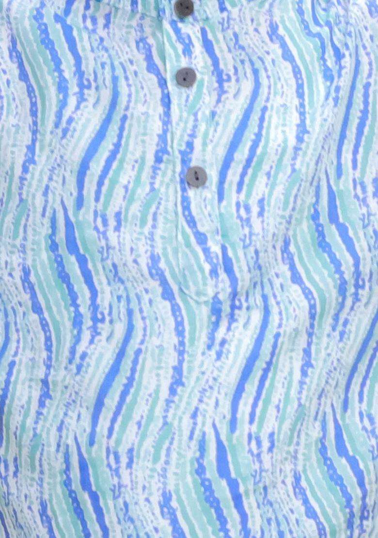 Sea Green Printed Cotton Kurta Set For Boys - Indya