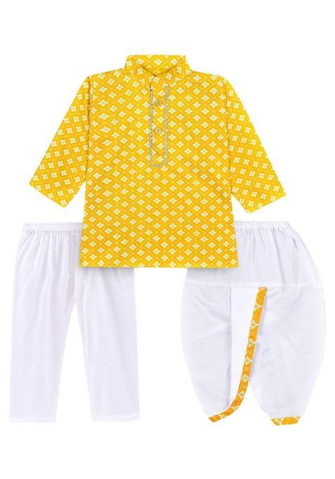 Yellow Printed Viscose Kurta Set For Boys — view on Indya