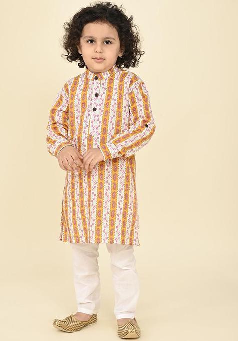 Yellow Printed Cotton Kurta Set For Boys — view on Indya