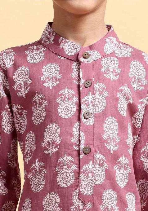 Pink Printed Cotton Kurta Set For Boys — view on Indya