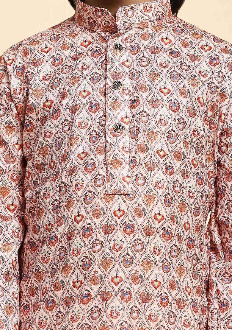 Brown Printed Cotton Kurta Set For Boys - Indya