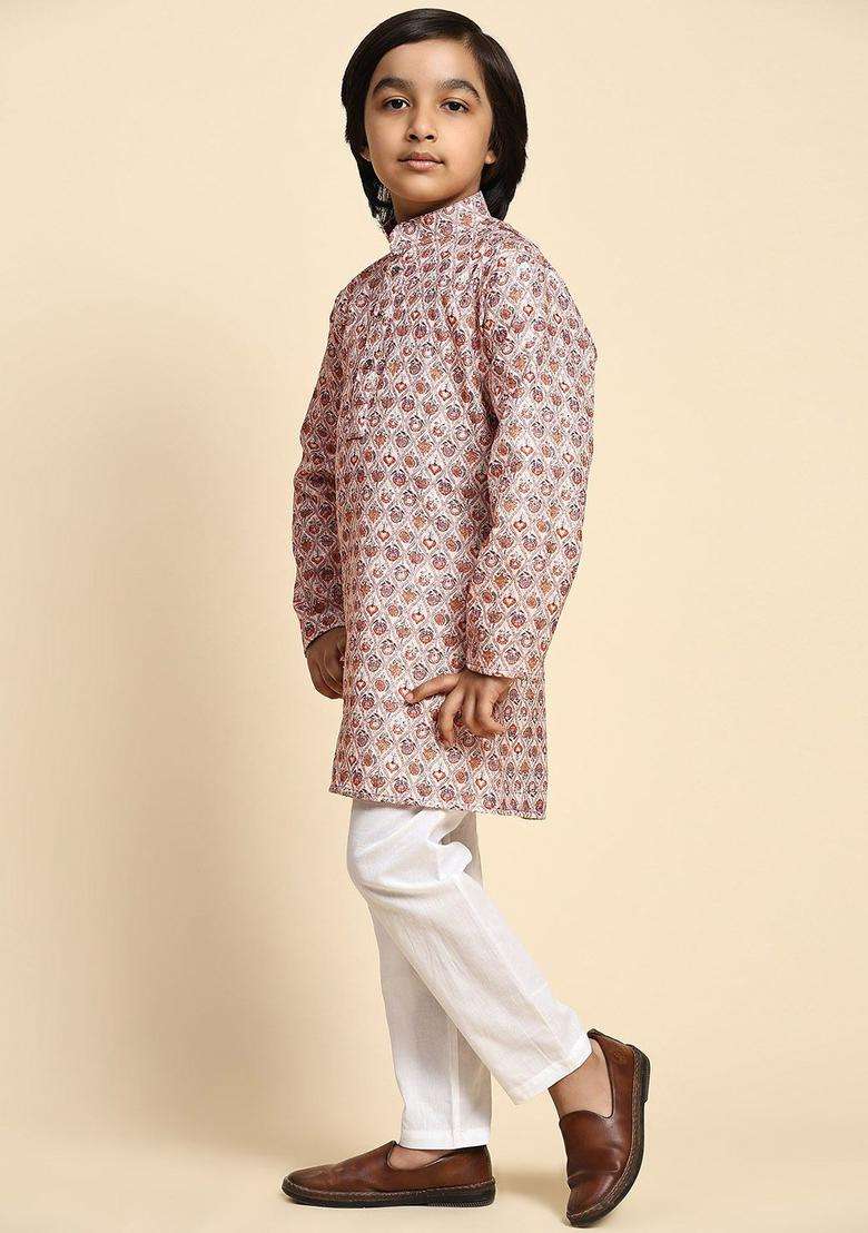 Brown Printed Cotton Kurta Set For Boys - Indya