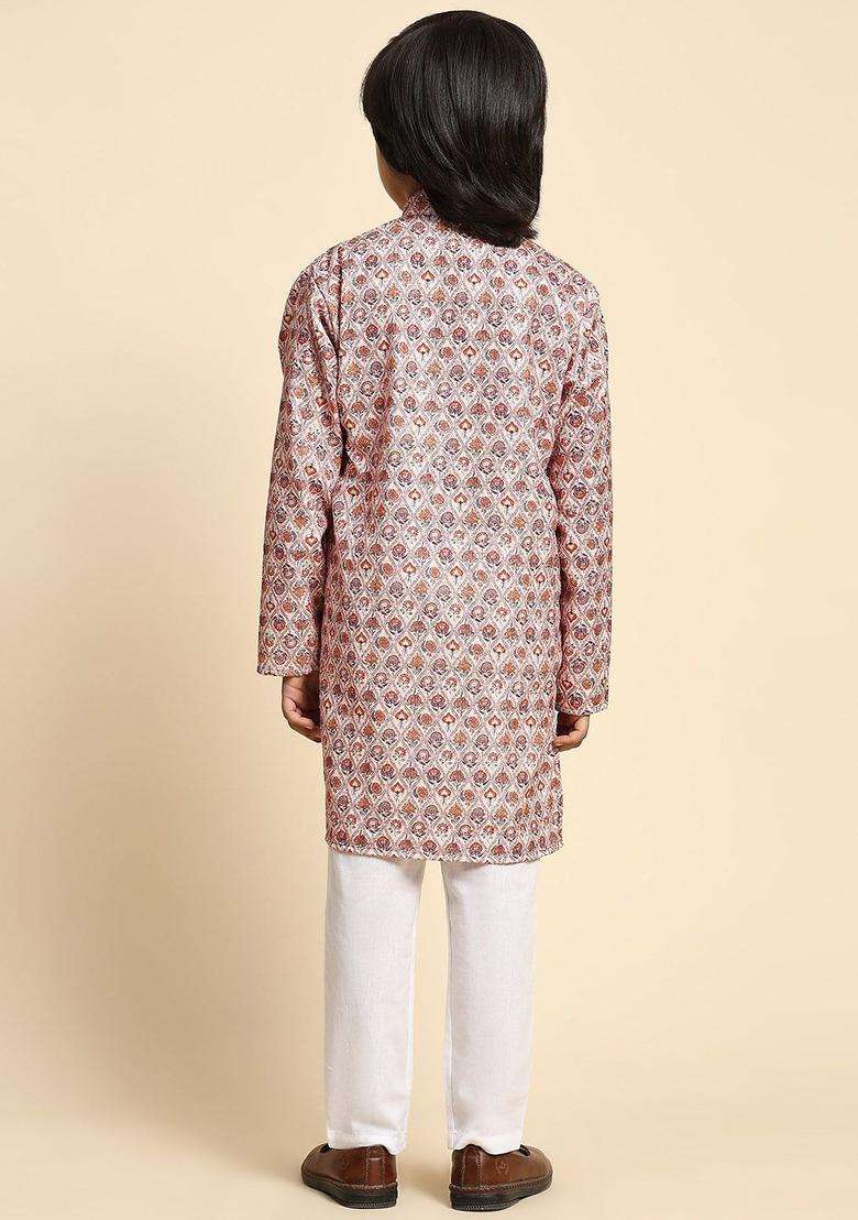 Brown Printed Cotton Kurta Set For Boys - Indya