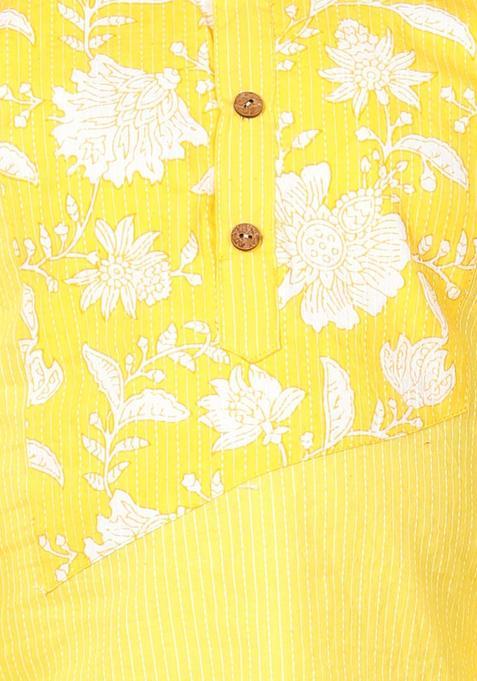Yellow Printed Cotton Kurta Set For Boys — view on Indya