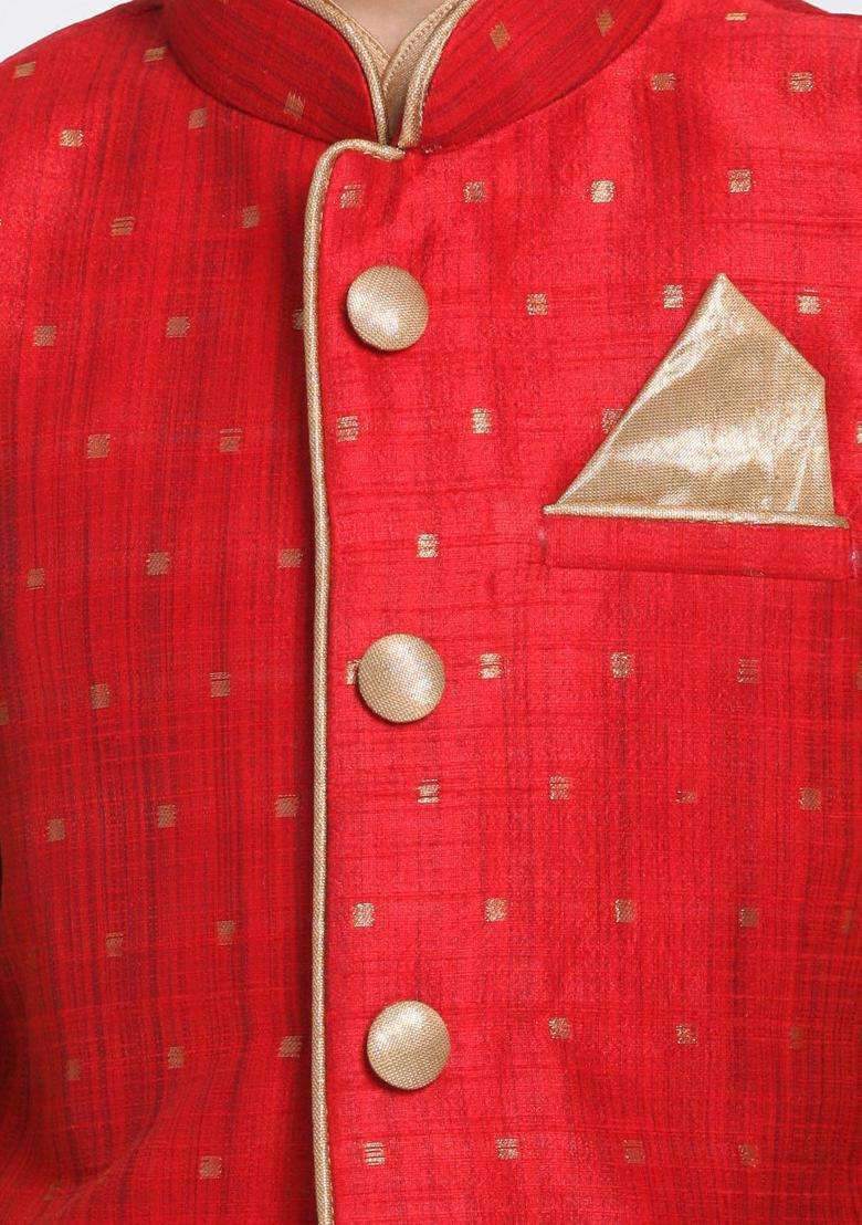Rose Gold Solid Silk Kurta Set For Boys - Indya