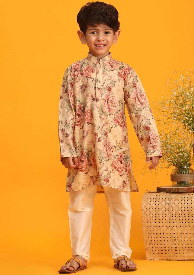 Brown Printed Cotton Kurta Set For Boys - Indya