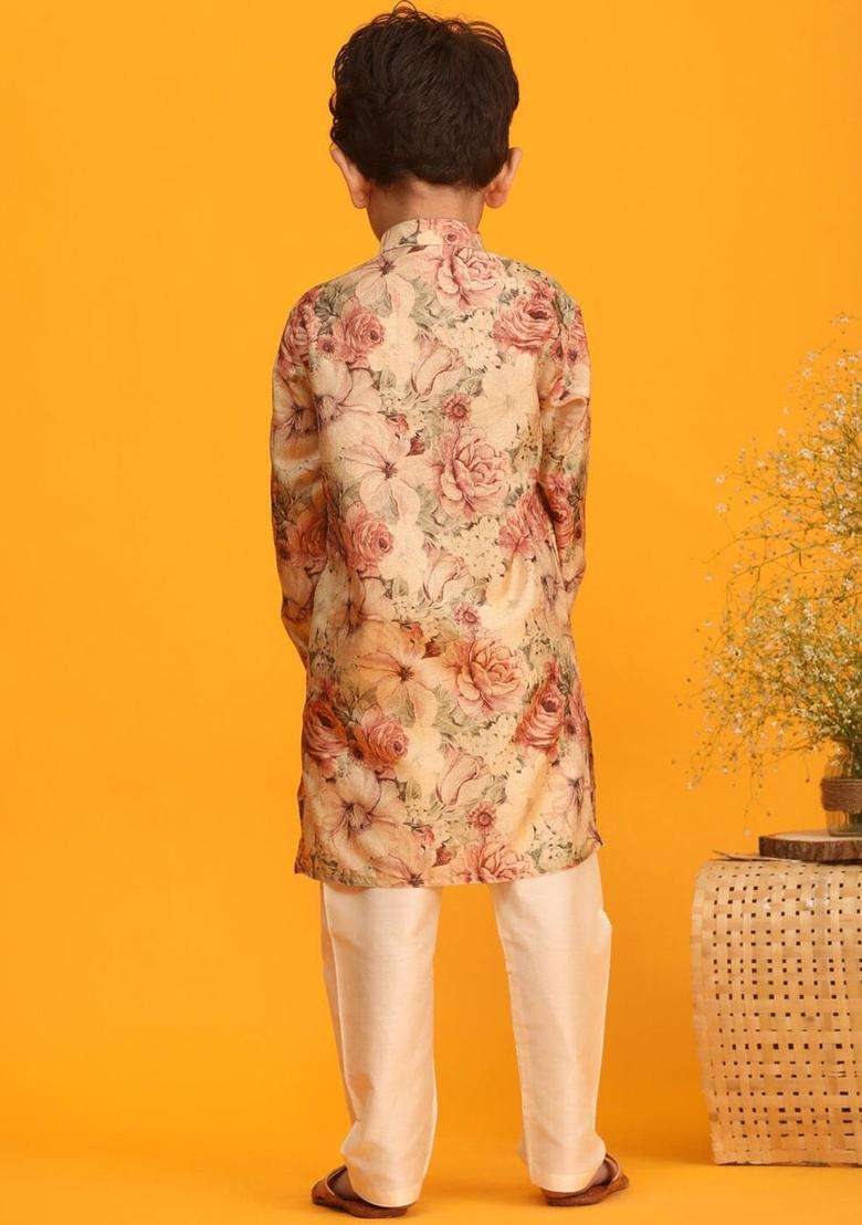 Brown Printed Cotton Kurta Set For Boys - Indya