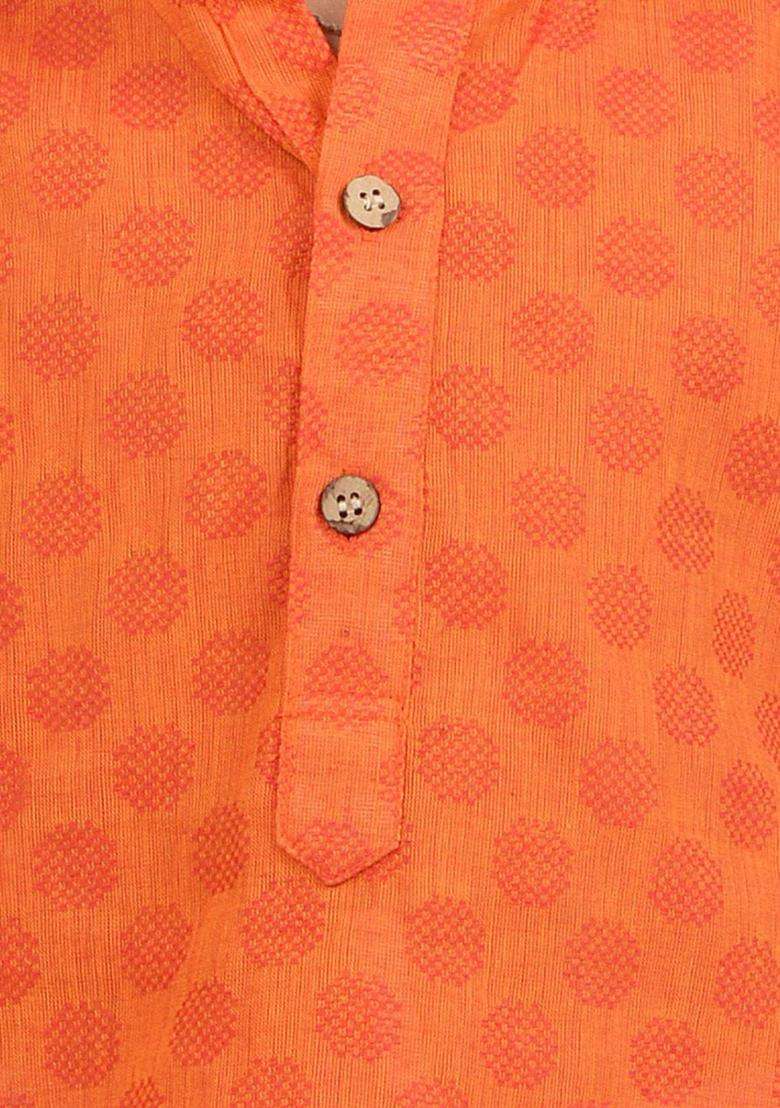 Coral Woven Design Cotton Kurta Set For Boys - Indya
