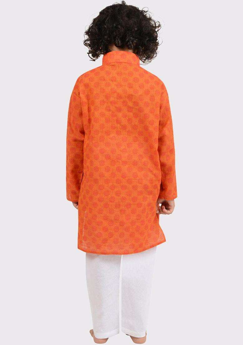 Coral Woven Design Cotton Kurta Set For Boys - Indya