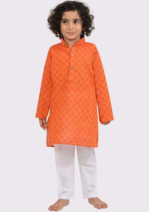 Coral Woven Design Cotton Kurta Set For Boys