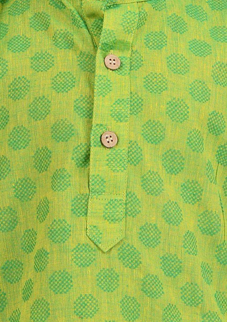 Green Woven Design Cotton Kurta Set For Boys - Indya